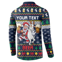 Personalized Merionethshire Wales Christmas Button Sweatshirt Beer and Goat Santa Design - Wonder Print Shop