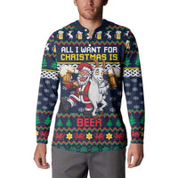Personalized Merionethshire Wales Christmas Button Sweatshirt Beer and Goat Santa Design - Wonder Print Shop