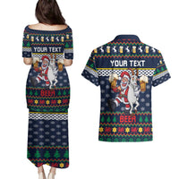 Personalized Merionethshire Wales Christmas Couples Matching Puletasi and Hawaiian Shirt Beer and Goat Santa Design - Wonder Print Shop