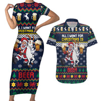 Personalized Merionethshire Wales Christmas Couples Matching Short Sleeve Bodycon Dress and Hawaiian Shirt Beer and Goat Santa Design - Wonder Print Shop