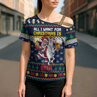 Personalized Merionethshire Wales Christmas Cross Shoulder Shirt Beer and Goat Santa Design - Wonder Print Shop