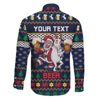 Personalized Merionethshire Wales Christmas Family Matching Off The Shoulder Long Sleeve Dress and Hawaiian Shirt Beer and Goat Santa Design - Wonder Print Shop