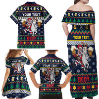 Personalized Merionethshire Wales Christmas Family Matching Off Shoulder Maxi Dress and Hawaiian Shirt Beer and Goat Santa Design - Wonder Print Shop