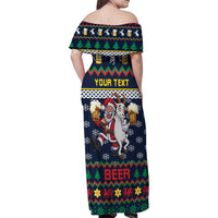 Personalized Merionethshire Wales Christmas Family Matching Off Shoulder Maxi Dress and Hawaiian Shirt Beer and Goat Santa Design - Wonder Print Shop