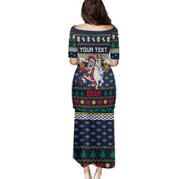 Personalized Merionethshire Wales Christmas Family Matching Puletasi and Hawaiian Shirt Beer and Goat Santa Design - Wonder Print Shop