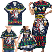 Personalized Merionethshire Wales Christmas Family Matching Short Sleeve Bodycon Dress and Hawaiian Shirt Beer and Goat Santa Design - Wonder Print Shop