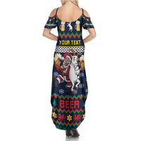 Personalized Merionethshire Wales Christmas Family Matching Summer Maxi Dress and Hawaiian Shirt Beer and Goat Santa Design - Wonder Print Shop