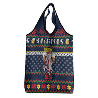 Personalized Merionethshire Wales Christmas Grocery Bag Beer and Goat Santa Design - Wonder Print Shop
