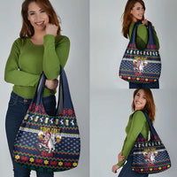 Personalized Merionethshire Wales Christmas Grocery Bag Beer and Goat Santa Design - Wonder Print Shop