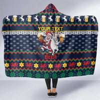Personalized Merionethshire Wales Christmas Hooded Blanket Beer and Goat Santa Design - Wonder Print Shop