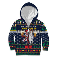 Personalized Merionethshire Wales Christmas Kid Hoodie Beer and Goat Santa Design - Wonder Print Shop