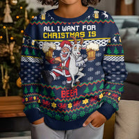 Personalized Merionethshire Wales Christmas Kid Ugly Christmas Sweater Beer and Goat Santa Design - Wonder Print Shop