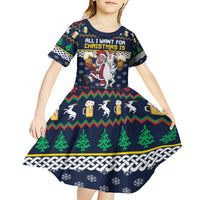 Personalized Merionethshire Wales Christmas Kid Short Sleeve Dress Beer and Goat Santa Design - Wonder Print Shop