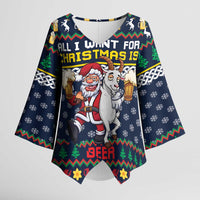Personalized Merionethshire Wales Christmas Kimono Sleeve Blouse Beer and Goat Santa Design - Wonder Print Shop