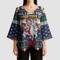 Personalized Merionethshire Wales Christmas Kimono Sleeve Blouse Beer and Goat Santa Design - Wonder Print Shop
