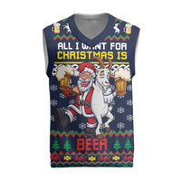 Personalized Merionethshire Wales Christmas Knitted V-Neck Vest Beer and Goat Santa Design - Wonder Print Shop