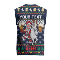 Personalized Merionethshire Wales Christmas Knitted V-Neck Vest Beer and Goat Santa Design - Wonder Print Shop