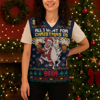 Personalized Merionethshire Wales Christmas Knitted V-Neck Vest Beer and Goat Santa Design - Wonder Print Shop