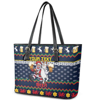 Personalized Merionethshire Wales Christmas Leather Tote Bag Beer and Goat Santa Design - Wonder Print Shop