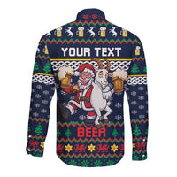 Personalized Merionethshire Wales Christmas Long Sleeve Button Shirt Beer and Goat Santa Design - Wonder Print Shop