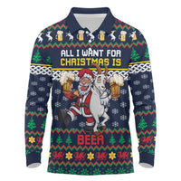 Personalized Merionethshire Wales Christmas Long Sleeve Polo Shirt Beer and Goat Santa Design - Wonder Print Shop