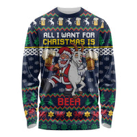 Personalized Merionethshire Wales Christmas Long Sleeve Shirt Beer and Goat Santa Design - Wonder Print Shop