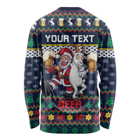 Personalized Merionethshire Wales Christmas Long Sleeve Shirt Beer and Goat Santa Design - Wonder Print Shop