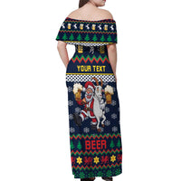 Personalized Merionethshire Wales Christmas Off Shoulder Maxi Dress Beer and Goat Santa Design - Wonder Print Shop