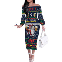 Personalized Merionethshire Wales Christmas Off The Shoulder Long Sleeve Dress Beer and Goat Santa Design - Wonder Print Shop