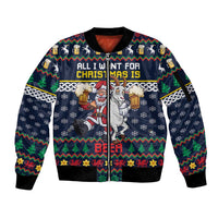 Personalized Merionethshire Wales Christmas Sleeve Zip Bomber Jacket Beer and Goat Santa Design - Wonder Print Shop