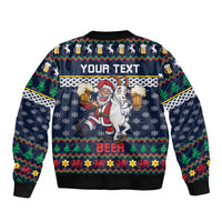 Personalized Merionethshire Wales Christmas Sleeve Zip Bomber Jacket Beer and Goat Santa Design - Wonder Print Shop
