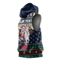 Personalized Merionethshire Wales Christmas Sleeveless Hoodie Beer and Goat Santa Design - Wonder Print Shop