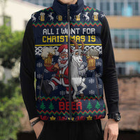 Personalized Merionethshire Wales Christmas Sleeveless Puffer Jacket Beer and Goat Santa Design - Wonder Print Shop