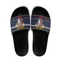 Personalized Merionethshire Wales Christmas Slide Sandals Beer and Goat Santa Design - Wonder Print Shop