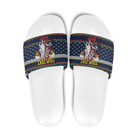 Personalized Merionethshire Wales Christmas Slide Sandals Beer and Goat Santa Design - Wonder Print Shop