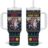 Personalized Merionethshire Wales Christmas Tumbler With Handle Beer and Goat Santa Design - Wonder Print Shop