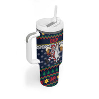 Personalized Merionethshire Wales Christmas Tumbler With Handle Beer and Goat Santa Design - Wonder Print Shop