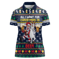 Personalized Merionethshire Wales Christmas Women Polo Shirt Beer and Goat Santa Design - Wonder Print Shop