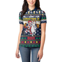 Personalized Merionethshire Wales Christmas Women Polo Shirt Beer and Goat Santa Design - Wonder Print Shop