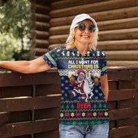 Personalized Merionethshire Wales Christmas Women Polo Shirt Beer and Goat Santa Design - Wonder Print Shop