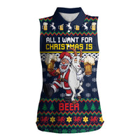 Personalized Merionethshire Wales Christmas Women Sleeveless Polo Shirt Beer and Goat Santa Design - Wonder Print Shop