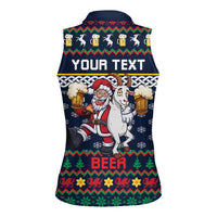 Personalized Merionethshire Wales Christmas Women Sleeveless Polo Shirt Beer and Goat Santa Design - Wonder Print Shop