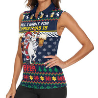 Personalized Merionethshire Wales Christmas Women Sleeveless Polo Shirt Beer and Goat Santa Design - Wonder Print Shop