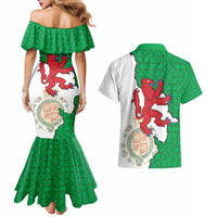 Montgomeryshire Wales Couples Matching Mermaid Dress and Hawaiian Shirt Map and Emblem Celtic Style - Wonder Print Shop