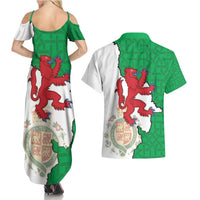Montgomeryshire Wales Couples Matching Summer Maxi Dress and Hawaiian Shirt Map and Emblem Celtic Style - Wonder Print Shop