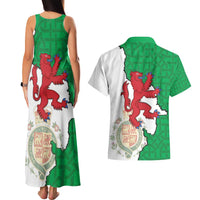 Montgomeryshire Wales Couples Matching Tank Maxi Dress and Hawaiian Shirt Map and Emblem Celtic Style - Wonder Print Shop