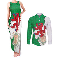 Montgomeryshire Wales Couples Matching Tank Maxi Dress and Long Sleeve Button Shirt Map and Emblem Celtic Style - Wonder Print Shop
