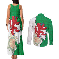 Montgomeryshire Wales Couples Matching Tank Maxi Dress and Long Sleeve Button Shirt Map and Emblem Celtic Style - Wonder Print Shop