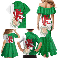 Montgomeryshire Wales Family Matching Mermaid Dress and Hawaiian Shirt Map and Emblem Celtic Style - Wonder Print Shop