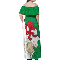 Montgomeryshire Wales Family Matching Off Shoulder Maxi Dress and Hawaiian Shirt Map and Emblem Celtic Style - Wonder Print Shop